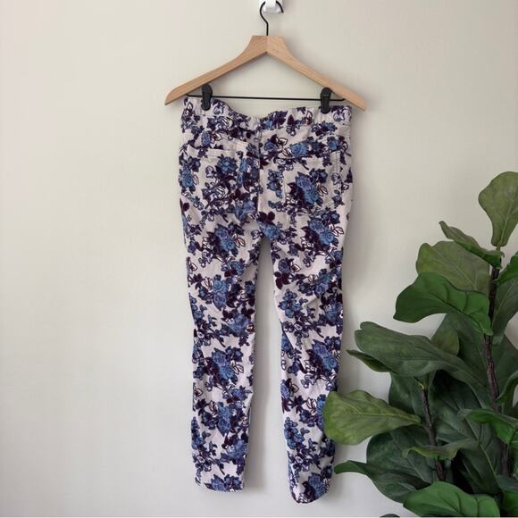 Free People Floral Corduroy Pants 5-Pocket Belt Loops Zip Button Stretch Cotton - Picture 2 of 10
